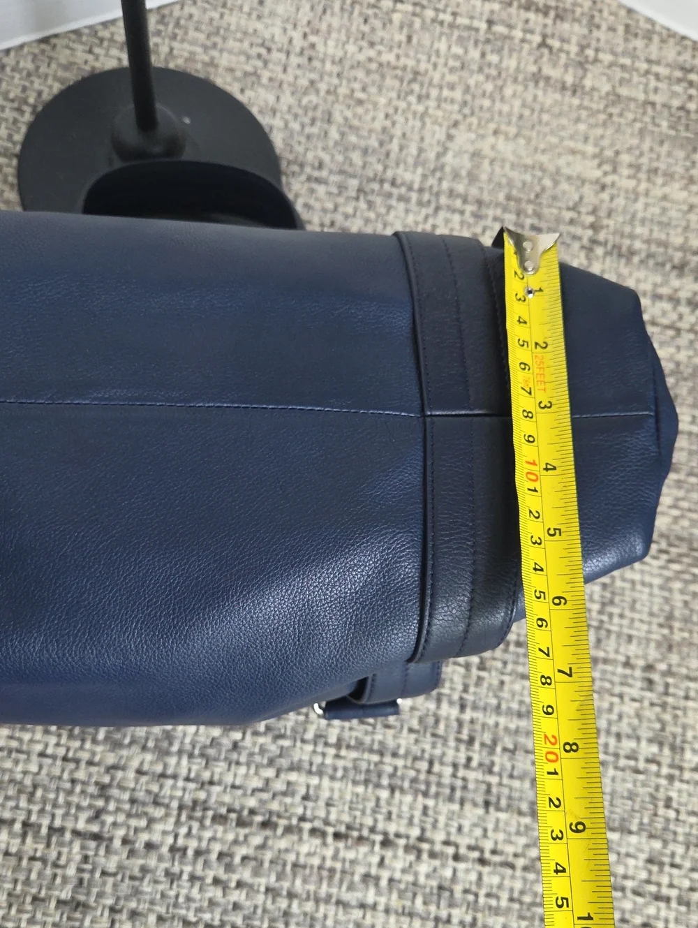 ECCO Navy Blue Hrained Leather Top-Handle Satchel Bag